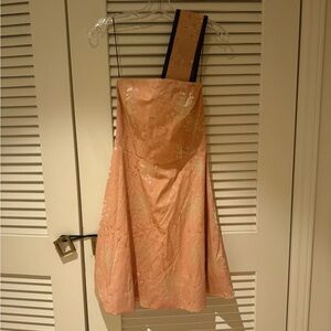 Gorgeous belted Eva Franco dress.size 4. Peach/gold/cream brown leather trim